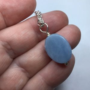 Blue Angelite necklace pendant Genuine raw rough natural gemstone oval crystal healing birthday uk gift her Something blue wedding | Natural genuine Gemstone necklaces. Buy handcrafted artisan wedding jewelry.  Unique handmade bridal jewelry gift ideas. #jewelry #beadednecklaces #gift #crystaljewelry #shopping #handmadejewelry #wedding #bridal #necklaces #affiliate #ad