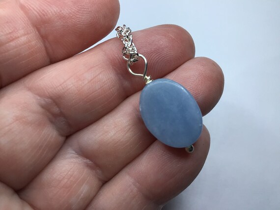 Blue Angelite Necklace, Oval Pendant, Genuine Raw Rough Natural Gemstone, Crystal Healing, Birthday, Uk, Gift Her, Something Blue, Wedding