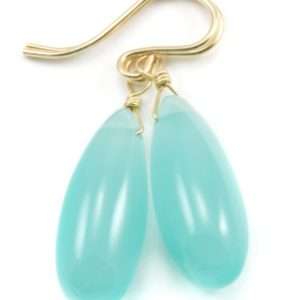 Shop Blue Chalcedony Earrings! Aqua Blue Chalcedony Earrings 14k Solid Gold or Filled or Sterling Silver Long Teardrop Smooth Puffed Rounded Drops Soft Pale Simple Drops | Natural genuine Blue Chalcedony earrings. Buy crystal jewelry, handmade handcrafted artisan jewelry for women.  Unique handmade gift ideas. #jewelry #beadedearrings #beadedjewelry #gift #shopping #handmadejewelry #fashion #style #product #earrings #affiliate #ad
