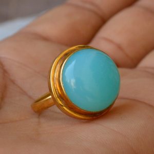 Shop Blue Chalcedony Rings! Sea Foam Green Blue Chalcedony Ring, Bezel Set Ring, Round Cab Chalcedony Ring,Gemstone Ring, Large Chalcedony Ring, Silver Yellow Gold Ring | Natural genuine Blue Chalcedony rings, simple unique handcrafted gemstone rings. #rings #jewelry #shopping #gift #handmade #fashion #style #affiliate #ad