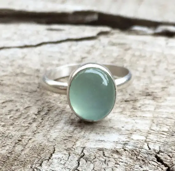 Soft Elegant Romantic Pink Or Aqua Blue Oval Chalcedony Sterling Silver Ring | Pink Chalcedony Ring | Blue Chalcedony Ring | Solitaire Ring
