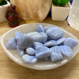 Shop Tumbled Blue Lace Agate Crystals & Pocket Stones! Tumbled  Blue Lace Agate tumbled stone crystal PTS | Natural genuine stones & crystals in various shapes & sizes. Buy raw cut, tumbled, or polished gemstones for making jewelry or crystal healing energy vibration raising reiki stones. #crystals #gemstones #crystalhealing #crystalsandgemstones #energyhealing #affiliate #ad