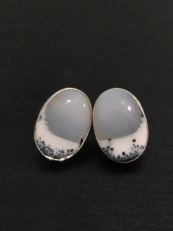 Brazilian Dendritic Agate Earrings In Sterling Silver