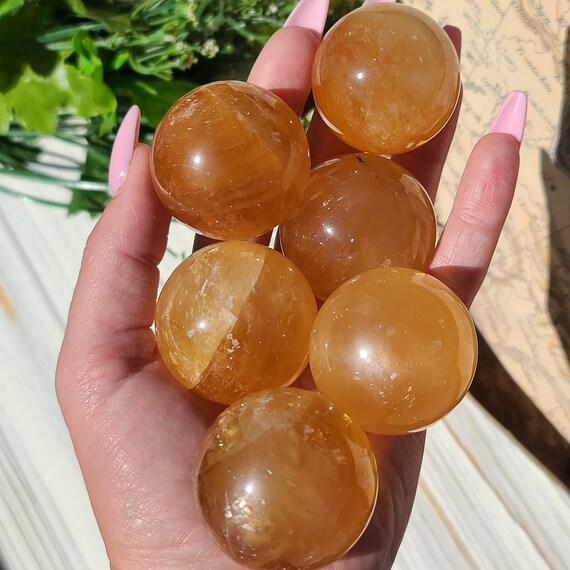 Honey Calcite Sphere, Crystal Ball, Small Calcite Sphere Healing Stone, Mini Calcite Spheres For Crystal Grids Or Display