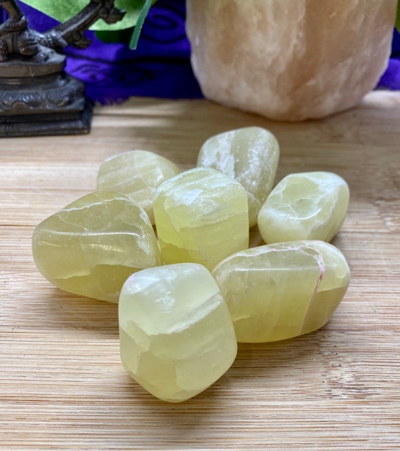 Tumbled Lemon Yellow Calcite Stones Gift Bag Fluorescent Fluorescence