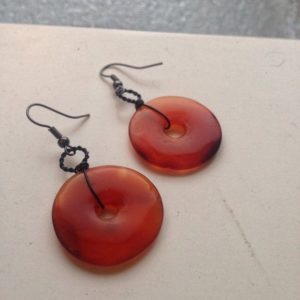 Shop Carnelian Earrings! Carnelian Donut Earrings – Black and Orange Gothic Steampunk Jewelry – Sacral Chakra Healing Crystal | Natural genuine Carnelian earrings. Buy crystal jewelry, handmade handcrafted artisan jewelry for women.  Unique handmade gift ideas. #jewelry #beadedearrings #beadedjewelry #gift #shopping #handmadejewelry #fashion #style #product #earrings #affiliate #ad