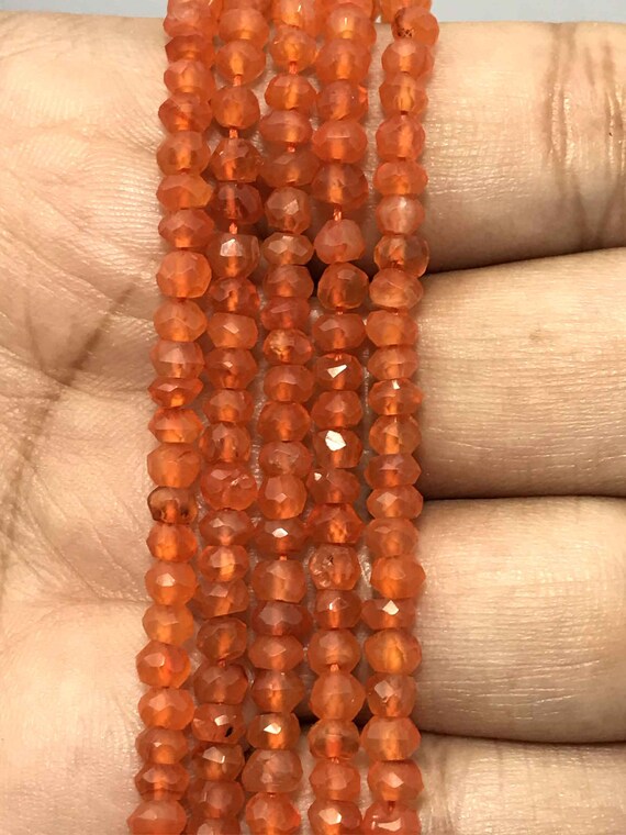 Natural Carnelian Micro Faceted Rondelle 3.5-4 Mm Gemstone Beads / Carnelian Wholesale Beads / Carenelian Rondelle Beads /carnelian Gemstone