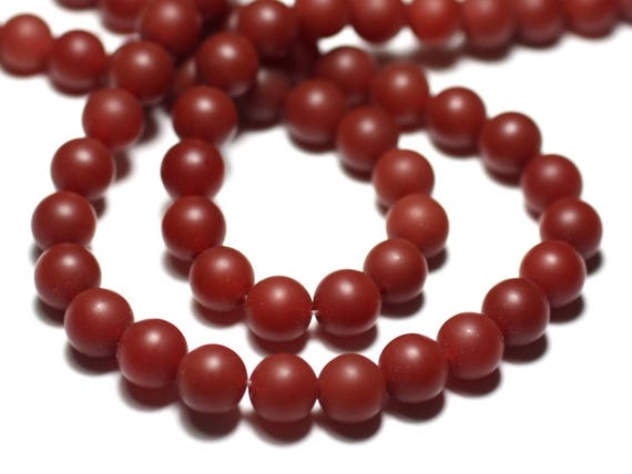 Fil 39cm 48pc Env - Perles De Pierre - Cornaline Rouge Orange Boules 8mm Mat Sablé Givré