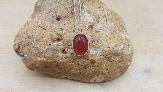 Small Oval Red Carnelian Pendant. 925 Sterling Silver. July Birthstone Necklace. 17th Anniversary Gemstone. Reiki Jewelry Uk. 14x10mm Stone
