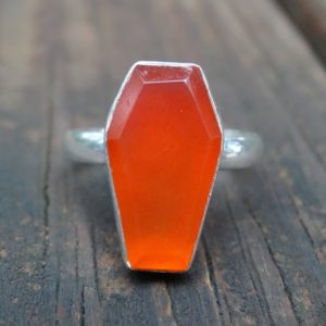 Shop Carnelian Rings! 925 Coffin Ring, Natural Orange Carnelian Coffin stone Rings, Sterling Silver Coffin Statement Ring, Orange Carnelian  Ring, Gothic Jewelry | Natural genuine Carnelian rings, simple unique handcrafted gemstone rings. #rings #jewelry #shopping #gift #handmade #fashion #style #affiliate #ad