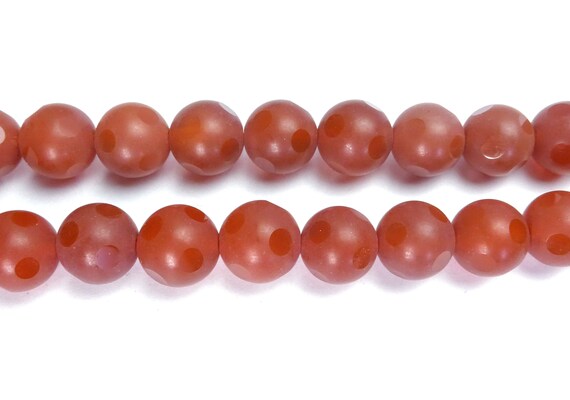 Red Carnelian Matte Beads - Shiny Polished Dots Beads - Matte Round Beads - Red Gemstone Beads - Red Jewelry Making Beads - Quality Beads
