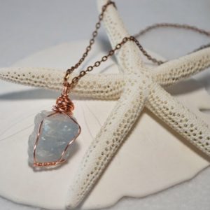 Shop Celestite Necklaces! Celestite Pendant Necklace, Raw Celestite Necklace, Copper Wrapped Raw Celestite Necklace, Throat Chakra Pendant Necklace | Natural genuine Celestite necklaces. Buy crystal jewelry, handmade handcrafted artisan jewelry for women.  Unique handmade gift ideas. #jewelry #beadednecklaces #beadedjewelry #gift #shopping #handmadejewelry #fashion #style #product #necklaces #affiliate #ad