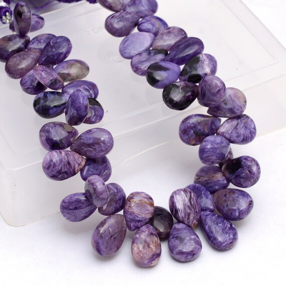 Aaa+ Russian Charoite Gemstone 10mm-14mm Smooth Pear Beads | 8inch Strand | Purple Charoite Semi Precious Gemstone Smooth Loose Briolettes
