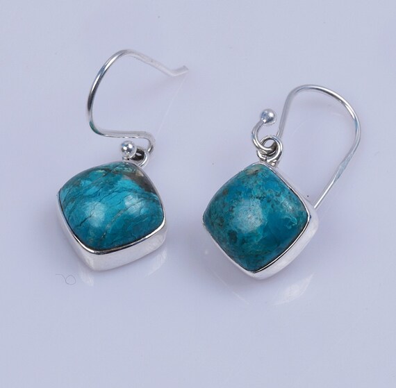 Natural Chrysocolla Earrings ,gemstone Jewelry, 925 Solid Silver Earring,cushion Stone Earring, Chrysocolla Earrings,gifts For Women