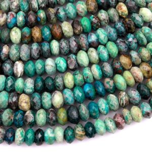 Shop Chrysocolla Faceted Beads! Faceted Natural Chrysocolla Rondelle Beads 6mm 8mm Laser Diamond Cut Blue Green Gemstone 15.5" Strand | Natural genuine faceted Chrysocolla beads for beading and jewelry making.  #jewelry #beads #beadedjewelry #diyjewelry #jewelrymaking #beadstore #beading #affiliate #ad