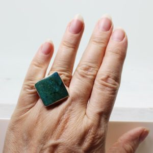 Shop Chrysocolla Rings! Modern Chrysocolla ring stylish bold statement piece made of natural Chrysocolla stone and 925 sterling silver diamond shape square stone | Natural genuine Chrysocolla rings, simple unique handcrafted gemstone rings. #rings #jewelry #shopping #gift #handmade #fashion #style #affiliate #ad