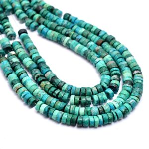 Shop Chrysocolla Rondelle Beads! Natural Chrysocolla Gemstone 5mm Heishi Smooth Beads | Chrysocolla Semi Precious Gemstone Wheel / Tyre Rondelle Loose Beads | 16inch Strand | Natural genuine rondelle Chrysocolla beads for beading and jewelry making.  #jewelry #beads #beadedjewelry #diyjewelry #jewelrymaking #beadstore #beading #affiliate #ad