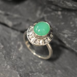 Shop Chrysoprase Rings! Chrysoprase Ring, Natural Chrysoprase, Bohemian Ring, Green Ring, Oval Ring, Vintage Ring, Green Boho Ring, Artistic Ring, Solid Silver Ring | Natural genuine Chrysoprase rings, simple unique handcrafted gemstone rings. #rings #jewelry #shopping #gift #handmade #fashion #style #affiliate #ad