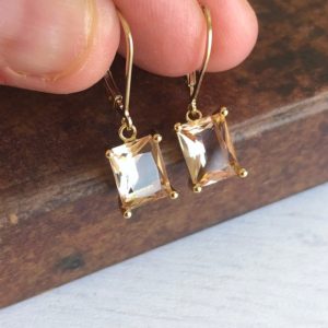 Shop Citrine Jewelry! Champagne Citrine Earrings, Golden Citrine Emerald Cut Dangle Drops in Gold or Silver, November Birthstone, Rectangular Jewelry Gift for her | Natural genuine Citrine jewelry. Buy crystal jewelry, handmade handcrafted artisan jewelry for women.  Unique handmade gift ideas. #jewelry #beadedjewelry #beadedjewelry #gift #shopping #handmadejewelry #fashion #style #product #jewelry #affiliate #ad
