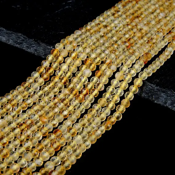 Natural Citrine Gemstone Grade Aaa Micro Faceted Round 2mm 3mm Beads (p10)