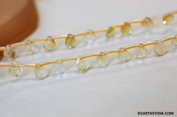 S/ Citrine 7x5mm Flat Pear Briolette Beads 16" Strand Abt 42pcs Shade Varies Enhanced Yellow Quartz Gemstone Beads For Jewelry Making