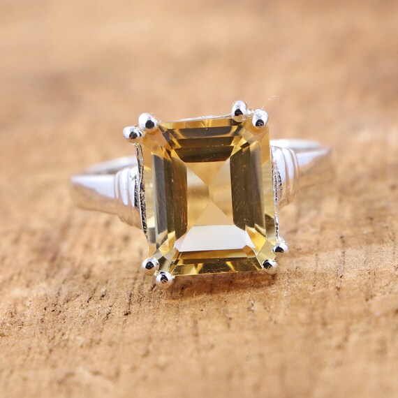 925 Sterling Silver Citrine Ring - Octagon November Birthstone