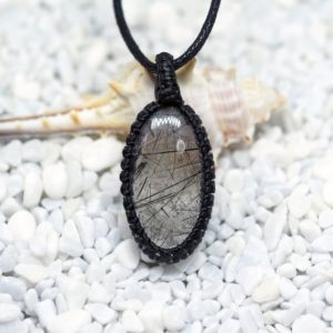 Clear tourmalinated quartz macrame pendant | Natural genuine Tourmalinated Quartz pendants. Buy crystal jewelry, handmade handcrafted artisan jewelry for women.  Unique handmade gift ideas. #jewelry #beadedpendants #beadedjewelry #gift #shopping #handmadejewelry #fashion #style #product #pendants #affiliate #ad