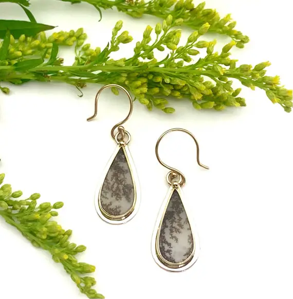 Dendritic Agate Dangle Earrings In Silver And Gold