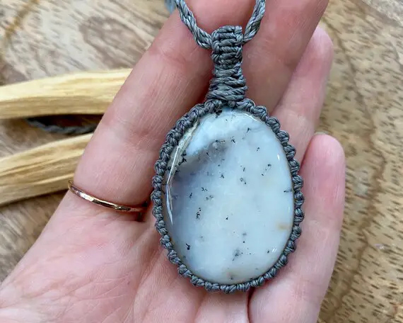 Dendritic Agate Macrame Necklace / Choker - Boho - Hippie - Crystal - Natural Jewellery - Stacking - Layering - Mens - Unisex - Waterproof