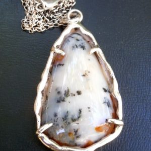 Shop Dendritic Agate Jewelry! Dendritic Agate Necklace, Teardrop Silver Pendant , Gemstone Necklace, Melting Jewelry Pendant, Agate Pendant, Gift Necklace, Gift for her | Natural genuine Dendritic Agate jewelry. Buy crystal jewelry, handmade handcrafted artisan jewelry for women.  Unique handmade gift ideas. #jewelry #beadedjewelry #beadedjewelry #gift #shopping #handmadejewelry #fashion #style #product #jewelry #affiliate #ad