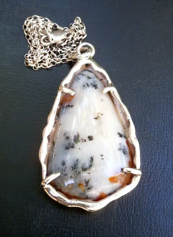 Dendritic Agate Necklace, Teardrop Silver Pendant , Gemstone Necklace, Melting Jewelry Pendant, Agate Pendant, Gift Necklace, Gift For Her