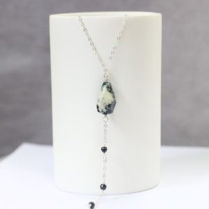 Shop Dendritic Agate Pendants! Dendrite Agate Necklace, Sterling Silver Y Necklace, Gemstone Lariat Necklace, Black and White Stone, Bohemian Jewelry, Black Spinel | Natural genuine Dendritic Agate pendants. Buy crystal jewelry, handmade handcrafted artisan jewelry for women.  Unique handmade gift ideas. #jewelry #beadedpendants #beadedjewelry #gift #shopping #handmadejewelry #fashion #style #product #pendants #affiliate #ad