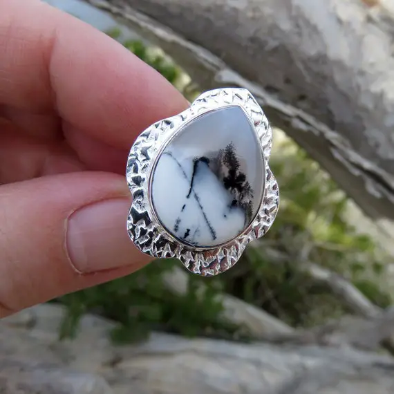 Dendritic Agate Ring Size 6, Dendritic Opal Ring, Agate Jewelry, Sterling Silver Ring, Dendritic Ring Gemstone Ring Australia Only Jewellery