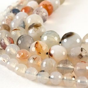 Shop Dendritic Agate Beads! Dendritic Agate Round Faceted Shiny Natural Stone Beads 14"-15" | Natural genuine round Dendritic Agate beads for beading and jewelry making.  #jewelry #beads #beadedjewelry #diyjewelry #jewelrymaking #beadstore #beading #affiliate #ad