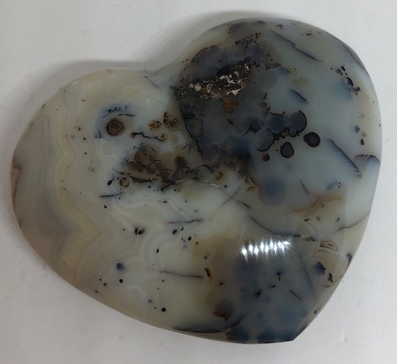 Dendrite Agate Fugere Crystal Polished Heart, Stone Of Plenitude And Abundance, Aligns Chakras, Healing Crystal, Healing Stone