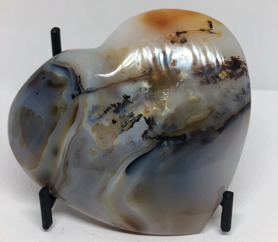 Dendrite Agate Fugere Crystal Polished Heart, Stone Of Plenitude And Abundance, Aligns Chakras, Healing Crystal, Healing Stone