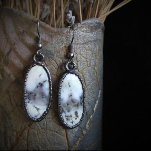 Shop Dendritic Agate Earrings! Drop earrings from white Montana dendritic agate, landscape agate, electroformed witch jewelry, copper earrings, healing stone, amulet ring | Natural genuine Dendritic Agate earrings. Buy crystal jewelry, handmade handcrafted artisan jewelry for women.  Unique handmade gift ideas. #jewelry #beadedearrings #beadedjewelry #gift #shopping #handmadejewelry #fashion #style #product #earrings #affiliate #ad