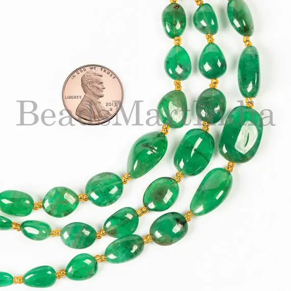 Natural Emerald Nugget Beads, Emerald Nugget Shape Beads, Emerald Beads, Emerald Smooth Beads, Emerald Gemstone Beads, Emerald Natural Beads