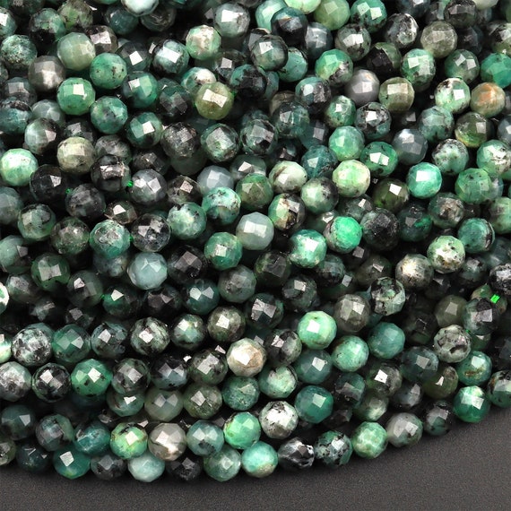 Real Genuine Natural Green Emerald Gemstone Faceted 3mm 4mm 5mm Round Beads Laser Diamond Cut Gemstone May Birthstone 15.5" Strand