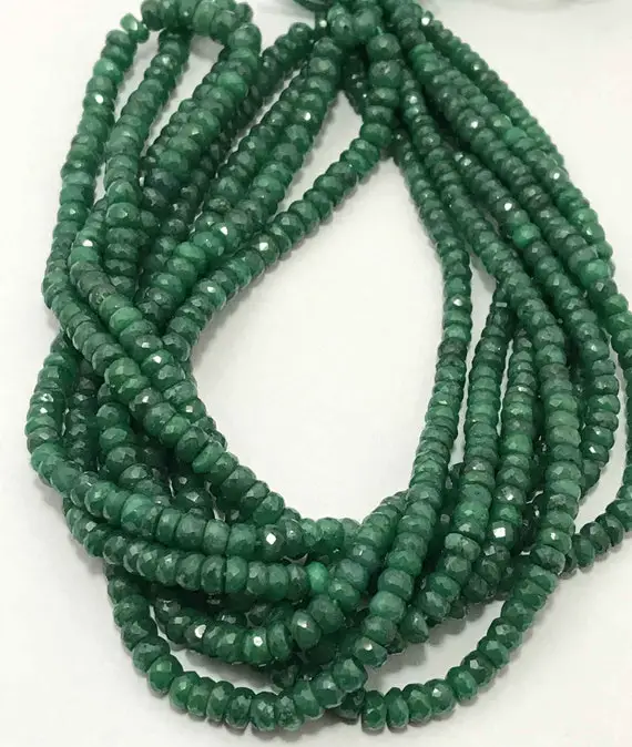 4 - 5mm Natural Emerald Faceted Rondelle Gemstone Beads  Strand Or Necklace  4mm Emerald Rondelle Beads  Emerald Beaded Necklace