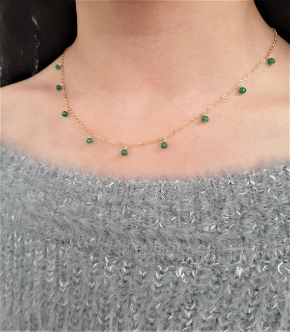 Genuine Emerald Necklace, May Birthstone Necklace /handmade Jewelry/ Gemstone Necklace, Necklaces For Women, Layered Necklace, Boho Necklace