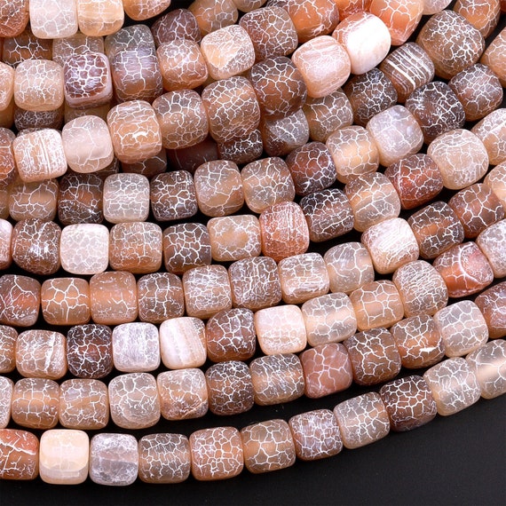 Matte Finish Tibetan Brown Fire Agate Beads 6mm 8mm Square Dice Cube Cracked Agate Dragon Skin Agate Nuggets 15.5" Strand Matte Finish Tibetan Brown Fire Agate Beads 6mm 8mm Square Dice Cube Cracked Agate Dragon Skin Agate Nuggets 15.5" Strand