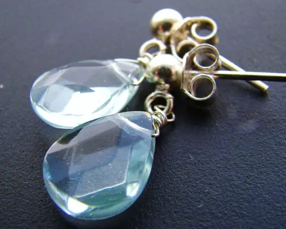 Aqua Fluorite Silver Wire Wrapped Posts Earrings