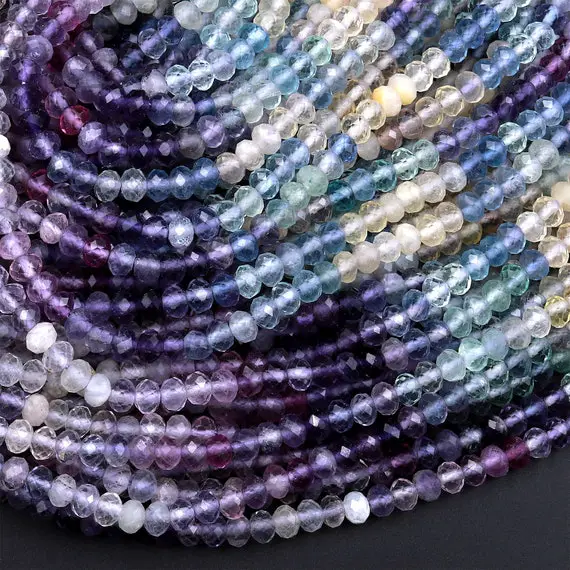 Aaa Natural Multicolor Fluorite Faceted 4mm 6mm Rondelle Beads Micro Laser Cut Purple Green Blue Gemstone Bead 15.5" Strand