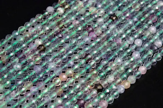 Genuine Natural Multicolor Fluorite Loose Beads Faceted Round Shape 4mm