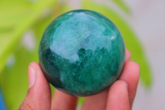 A+ Natural Dark Green Fluorite Sphere, Fluorite Crystal Ball, Healing Sphere, Crystal Healing Heart Chakra Stone, Fluorite Sphere, Fluorite