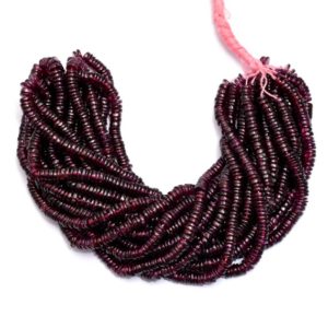 Shop Garnet Rondelle Beads! AAA+ Rhodolite Garnet 4mm-5mm Smooth Heishi Rondelle Beads | 16inch Strand | Natural Garnet Semi Precious Gemstone Loose Spacer / Coin Beads | Natural genuine rondelle Garnet beads for beading and jewelry making.  #jewelry #beads #beadedjewelry #diyjewelry #jewelrymaking #beadstore #beading #affiliate #ad