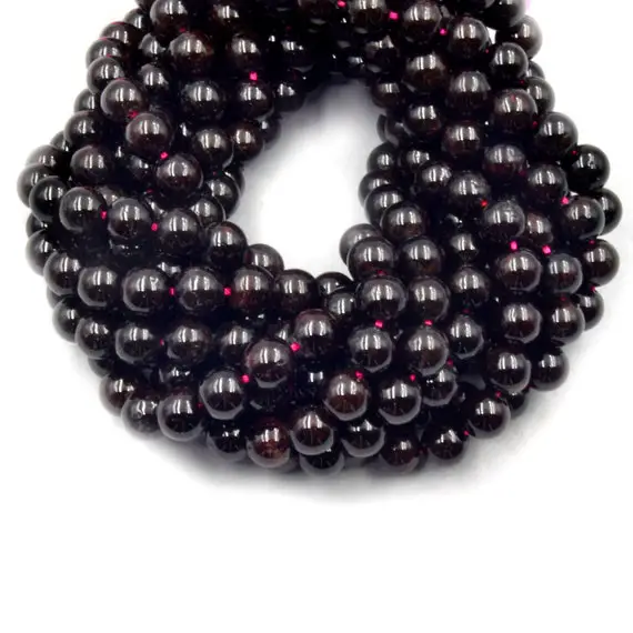 Red Garnet Beads | Smooth  Garnet Round Shaped Beads | 6mm 8mm 10mm | Loose Beads | Gemstone Beads By The Strand | Mala Beads
