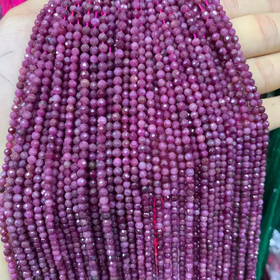 Genuine Faceted Ruby Round Beads, Natural Gemstone Beads, Faceted Ruby Gemstone Loose Beads, 2mm, 3mm, 4mm, 15.5 Per Strand