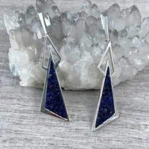 Shop Azurite Earrings! Geometric earrings dangle with crystals blue DRUZY azurite earrings silver 925 for girls unusual gift made in Armenia | Natural genuine Azurite earrings. Buy crystal jewelry, handmade handcrafted artisan jewelry for women.  Unique handmade gift ideas. #jewelry #beadedearrings #beadedjewelry #gift #shopping #handmadejewelry #fashion #style #product #earrings #affiliate #ad